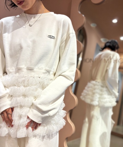 HONEY MI HONEY（ハニーミーハニー）の「tulle peplum sweat（スウェット・レディース・ホワイト/グレー/ブラック/サックスブルー・FREE）」の7枚目の写真