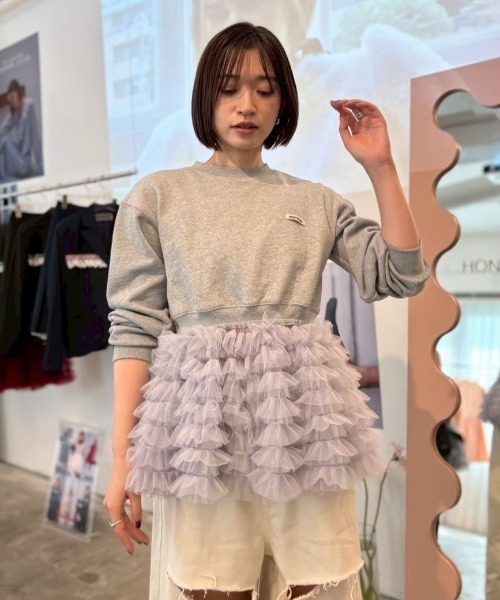 HONEY MI HONEY（ハニーミーハニー）の「tulle peplum sweat（スウェット・レディース・ホワイト/グレー/ブラック/サックスブルー・FREE）」の21枚目の写真