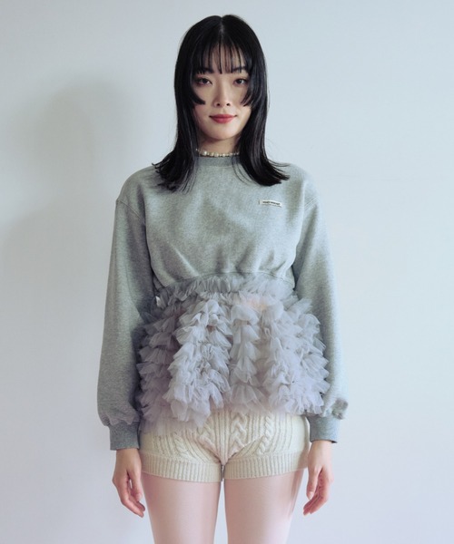 HONEY MI HONEY（ハニーミーハニー）の「tulle peplum sweat（スウェット・レディース・ホワイト/グレー/ブラック/サックスブルー・FREE）」の13枚目の写真
