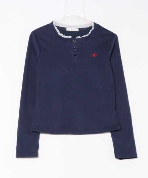 Nia（ニア）の「Nia(ニア)/ヘンリーネック　フリル　長袖カットソー（Tシャツ/カットソー・レディース・ネイビー/グレー・MEDIUM/SMALL）」の6枚目の写真