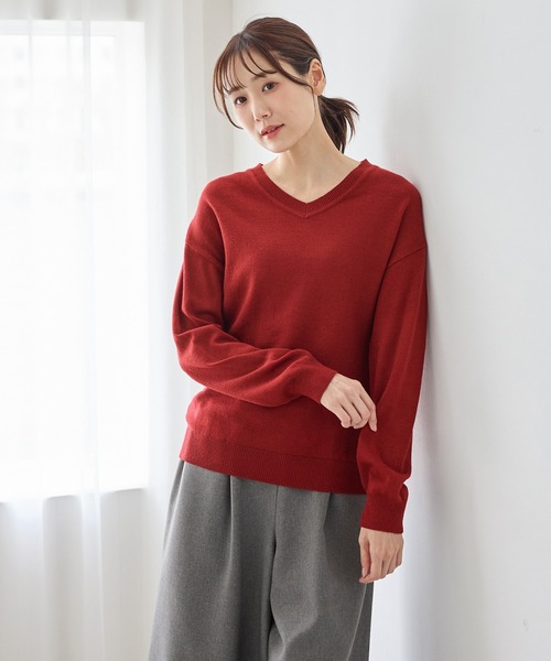 Honeys(ハニーズ)の「【ハニぽか・ダイナホット・ウォッシャブル】あったかVネックニット(ニット/セーター・レディース・ライトベージュ/ネイビー/レッド系その他/サックスブルー/ブラウン/ブラック/アイボリー/ライトグリーン・LL/S/M/L)」の14枚目の写真