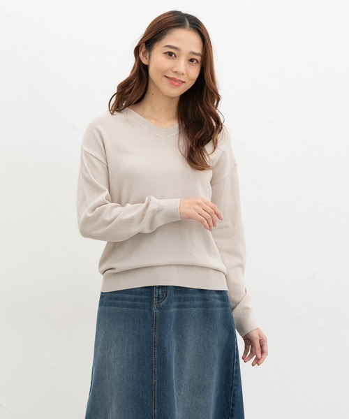 Honeys(ハニーズ)の「【ハニぽか・ダイナホット・ウォッシャブル】あったかVネックニット(ニット/セーター・レディース・ライトベージュ/ネイビー/レッド系その他/サックスブルー/ブラウン/ブラック/アイボリー/ライトグリーン・LL/S/M/L)」の17枚目の写真