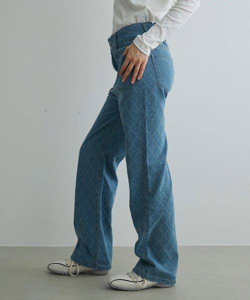 Mirette(ミレット)の「キルティングステッチワイドデニムパンツ Quilted Stitch Wide Denim Pants(デニムパンツ・レディース・ブルー/ブラック・SMALL/MEDIUM/LARGE)」の18枚目の写真