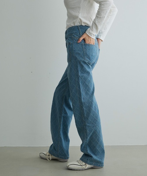 Mirette(ミレット)の「キルティングステッチワイドデニムパンツ Quilted Stitch Wide Denim Pants(デニムパンツ・レディース・ブルー/ブラック・SMALL/MEDIUM/LARGE)」の19枚目の写真