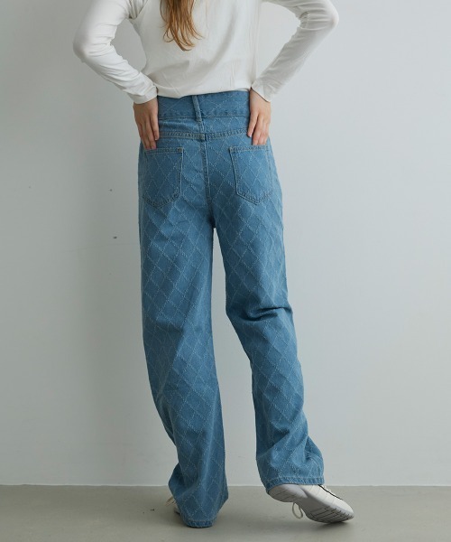 Mirette(ミレット)の「キルティングステッチワイドデニムパンツ Quilted Stitch Wide Denim Pants(デニムパンツ・レディース・ブルー/ブラック・SMALL/MEDIUM/LARGE)」の20枚目の写真