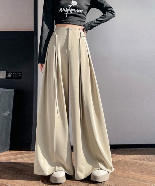ReRe(リリ)の「プリーツ風ワイドパンツ(その他パンツ・レディース・ベージュ/グレー/ブラック・MEDIUM/LARGE/X-LARGE)」の3枚目の写真