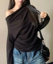 YUGA_YGMC　Half-shoulder draped top