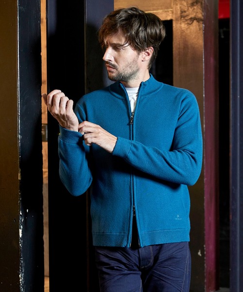 HIDEAWAYS NICOLE（ハイダウェイニコル）の「ミラノリブ　スタンドニットブルゾン（カーディガン/ボレロ・メンズ・ブラック/ライトグレー/ベージュ/ターコイズブルー・MEDIUM/X-LARGE/LARGE）」の4枚目の写真