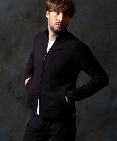 HIDEAWAYS NICOLE（ハイダウェイニコル）の「ミラノリブ　スタンドニットブルゾン（カーディガン/ボレロ・メンズ・ブラック/ライトグレー/ベージュ/ターコイズブルー・MEDIUM/X-LARGE/LARGE）」の2枚目の写真