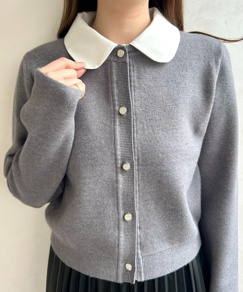 MISCH MASCH（ミッシュマッシュ）の「一部店舗限定 2025秋冬新作 3way衿×タイ付きビジュ釦カーディガン（カーディガン/ボレロ・レディース・グレー/ブラック/ベージュ・ﾌﾘ-）」の12枚目の写真