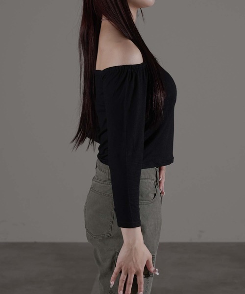 apres jour mignon（アプレジュールミニョン）の「オフショルカップ付きインナー（チューブトップ・レディース・オフホワイト/ブラック・フリー/LARGE）」の8枚目の写真