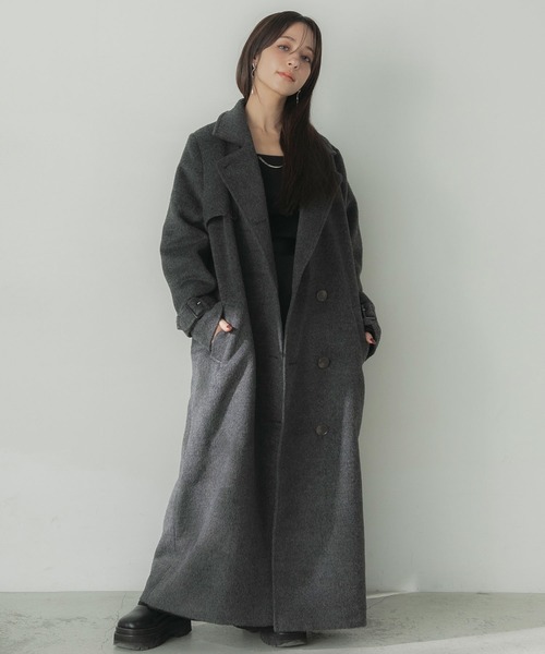 シャギースタンドカラーコート チャコール シャギースタンドカラー