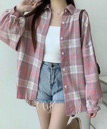 Katie ピンク チェック 半袖シャツ ブラウス Katie ピンク チェック 半袖シャツ ブラウス ピンク ギンガム