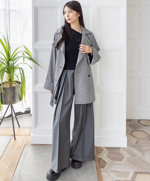 clear（クリア）の「スタンドカラーダブルミドルチェックコート［大人 カジュアル 着回し力抜群］≪AW新作≫（その他アウター・レディース・ブラウン系その他/ブラック系その他・F）」の12枚目の写真