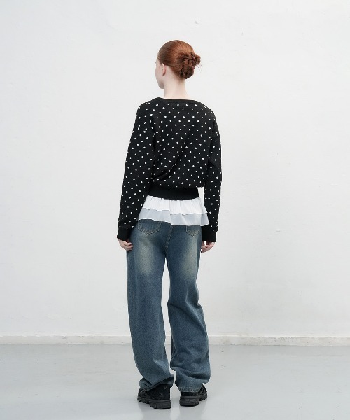 GENERAL IDEA（ジェネラルアイデア）の「semi loose fit dot cardigan セミルーズドットカーディガン（カーディガン/ボレロ・レディース・オリーブ/ブラック/チャコール・L/M/S）」の10枚目の写真