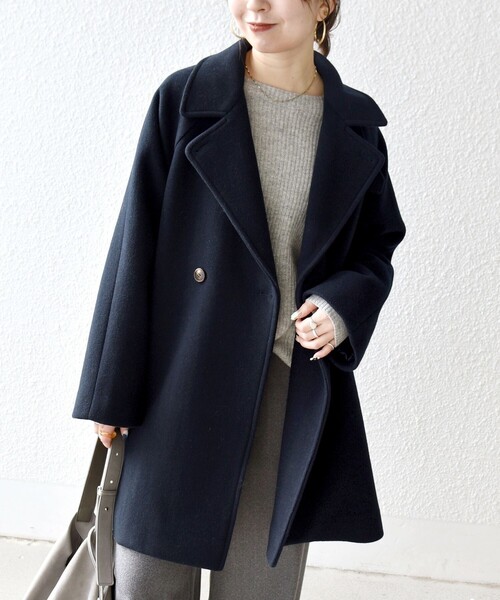 WEB限定】SHIPS any: PURE WOOL スタンド & テーラード ハーフ コート