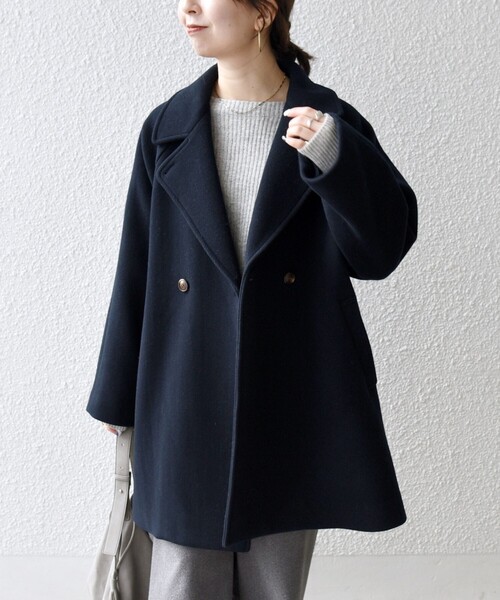 WEB限定】SHIPS any: PURE WOOL スタンド & テーラード ハーフ コート