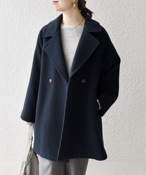 WEB限定】SHIPS any: PURE WOOL スタンド & テーラード ハーフ コート