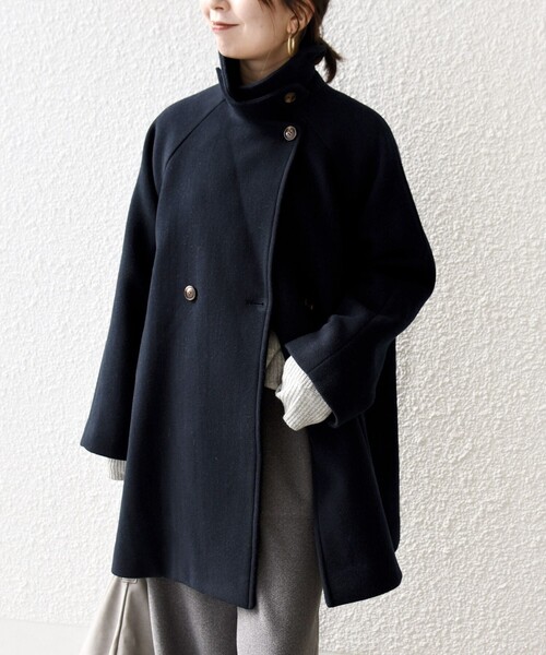 WEB限定】SHIPS any: PURE WOOL スタンド & テーラード ハーフ コート