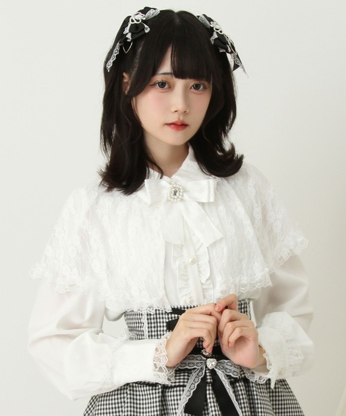DearMyLove(ディアマイラブ)の「2wayレースケープリボンブラウス(シャツ/ブラウス・レディース・ホワイト/ブルーグレー/ブラック・MEDIUM/LARGE/LL/3L)」の2枚目の写真
