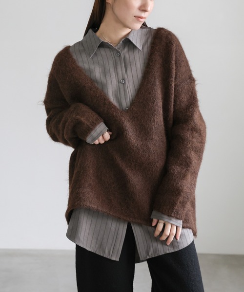 セール】アウトリンキングVネックオーバーニット（ニット/セーター