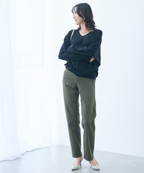 slattgir(スラットジール)の「高身長 ストレッチチノ裏フリースストレートパンツ(選べる股下82cm・86cm)(チノパンツ・レディース・ブラック/カーキ/オフホワイト・TLL2/TL2/TM2/TLL1/TL1/TM1/T3L1/T4L1/T5L1/T3L2/T4L2/T5L2)」の13枚目の写真