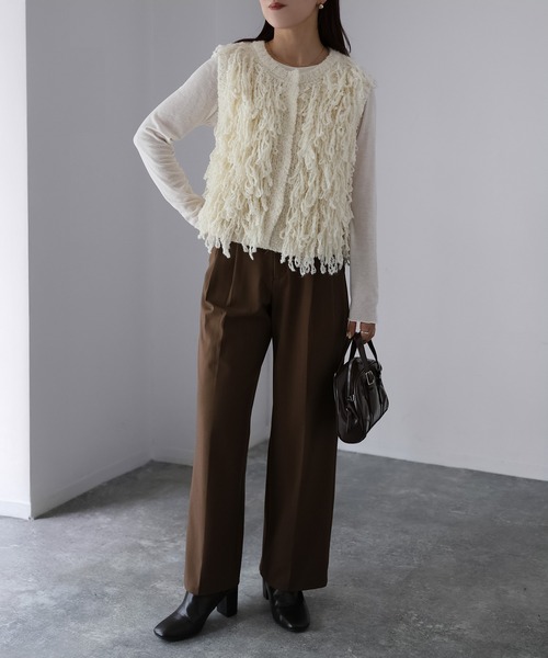 Riberry（リベリー）の「フリンジニットベスト（ベスト・レディース・ブラウン/チャコールグレー/アイボリー・FREE）」の13枚目の写真