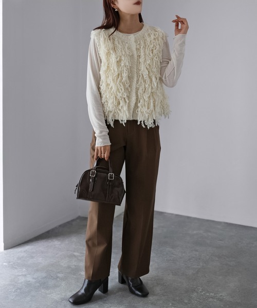 Riberry（リベリー）の「フリンジニットベスト（ベスト・レディース・ブラウン/チャコールグレー/アイボリー・FREE）」の6枚目の写真