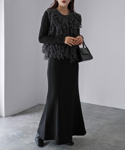 Riberry（リベリー）の「フリンジニットベスト（ベスト・レディース・ブラウン/チャコールグレー/アイボリー・FREE）」の9枚目の写真