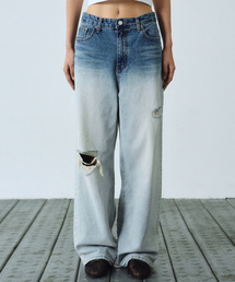BUTTERFLY FADED WASHING DENIM PANTS_BLUE