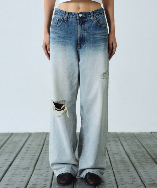 BUTTERFLY FADED WASHING DENIM PANTS_BLUE