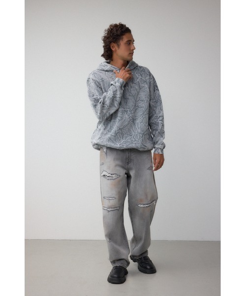 AZUL by moussy(アズールバイマウジー)の「シャドークリンクルフーディートップス(パーカー・メンズ・グレー系その他/ホワイト系その他・MEDIUM/LARGE)」の5枚目の写真