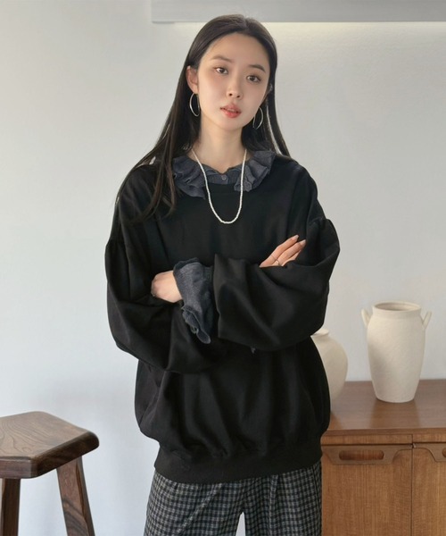 Jewelobe(ジュエローブ)の「バックディープVネックボリュームウラゲプルオーバー(スウェット・レディース・グレー/ブラック・FREE)」の17枚目の写真