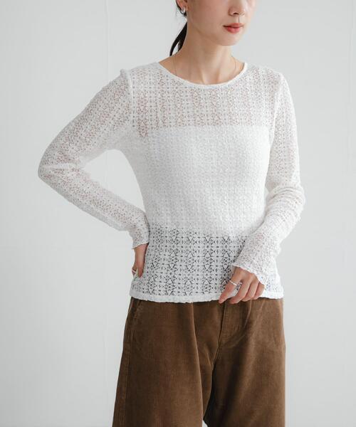 URBAN RESEARCH（アーバンリサーチ）の「ストレッチレース2WAYトップス（Tシャツ/カットソー・レディース・オフホワイト/ブラック・FREE）」の4枚目の写真