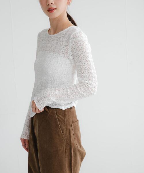 URBAN RESEARCH（アーバンリサーチ）の「ストレッチレース2WAYトップス（Tシャツ/カットソー・レディース・オフホワイト/ブラック・FREE）」の5枚目の写真