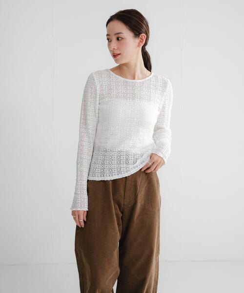 URBAN RESEARCH（アーバンリサーチ）の「ストレッチレース2WAYトップス（Tシャツ/カットソー・レディース・オフホワイト/ブラック・FREE）」の6枚目の写真