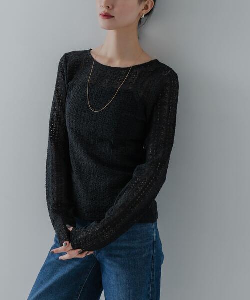 URBAN RESEARCH（アーバンリサーチ）の「ストレッチレース2WAYトップス（Tシャツ/カットソー・レディース・オフホワイト/ブラック・FREE）」の14枚目の写真