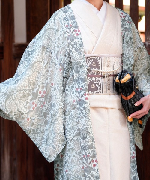 羽織 ニコアンティーク Strawberry Thief(イチゴ泥棒) ブルーグリーン Fabric by BEST OF MORRIS ベスト・オブ・モリス