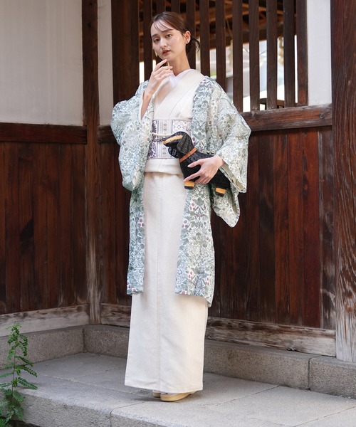 utatane（ウタタネ）の「羽織 ニコアンティーク Strawberry Thief(イチゴ泥棒) ブルーグリーン Fabric by BEST OF MORRIS ベスト・オブ・モリス（着物・レディース・グリーン・FREE）」の9枚目の写真