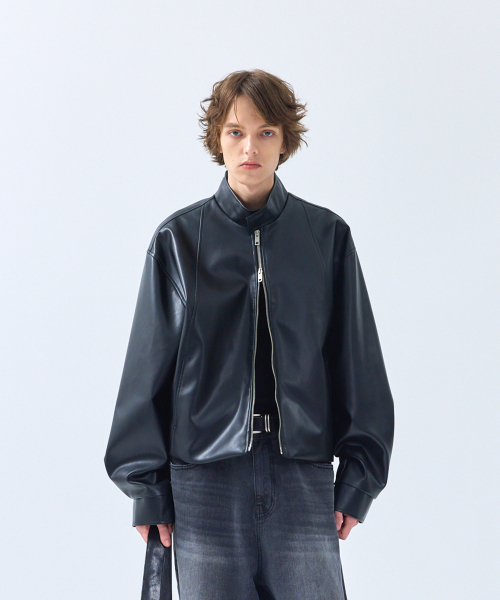 86-IRO333 レーシングバイカーレザージャケット ブラック