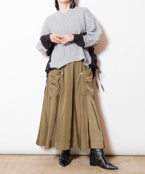 OSMOSIS（オズモーシス）の「ケーブル編切替ニットプルオーバー（ニット/セーター・レディース・アイボリー/ブラック/ライトグレー・ONE SIZE）」の11枚目の写真