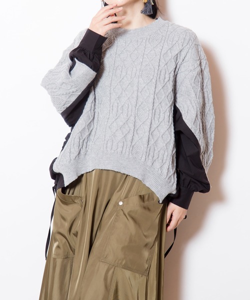 OSMOSIS（オズモーシス）の「ケーブル編切替ニットプルオーバー（ニット/セーター・レディース・アイボリー/ブラック/ライトグレー・ONE SIZE）」の16枚目の写真