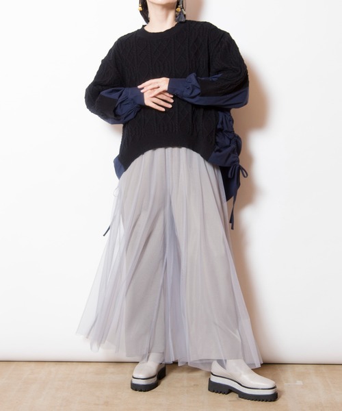 OSMOSIS（オズモーシス）の「ケーブル編切替ニットプルオーバー（ニット/セーター・レディース・アイボリー/ブラック/ライトグレー・ONE SIZE）」の19枚目の写真