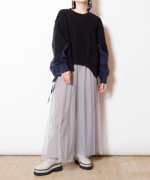 OSMOSIS（オズモーシス）の「ケーブル編切替ニットプルオーバー（ニット/セーター・レディース・アイボリー/ブラック/ライトグレー・ONE SIZE）」の20枚目の写真