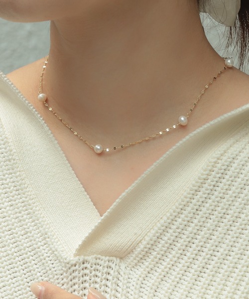 WEB限定】silver925 淡水パールステーション キラチェーンネックレス 