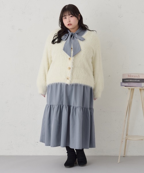 Louiosy(ルオシー)の「【大きいサイズ】Vネックシャギーニットカーディガン(カーディガン/ボレロ・レディース・チャコールグレー/ダークグリーン/アイボリー・3L/X-LARGE/4L)」の7枚目の写真