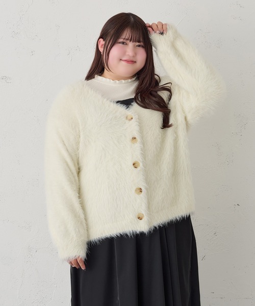 Louiosy(ルオシー)の「【大きいサイズ】Vネックシャギーニットカーディガン(カーディガン/ボレロ・レディース・チャコールグレー/ダークグリーン/アイボリー・3L/X-LARGE/4L)」の13枚目の写真