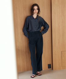 TUCKED COTTON PANTS_NAVY