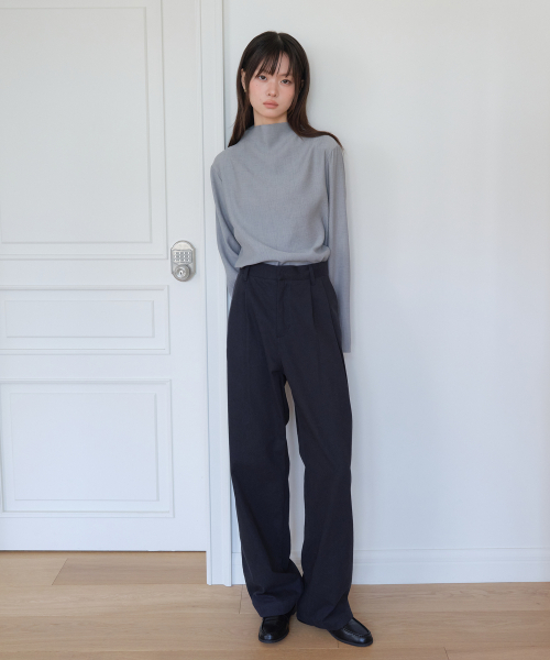 TUCKED COTTON PANTS_NAVY