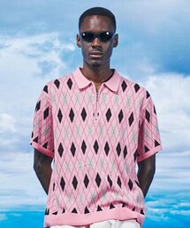 FDR（エフディーアール）の「Jacquard Argyle Collar Tee_Buble Pink（ポロシャツ）」